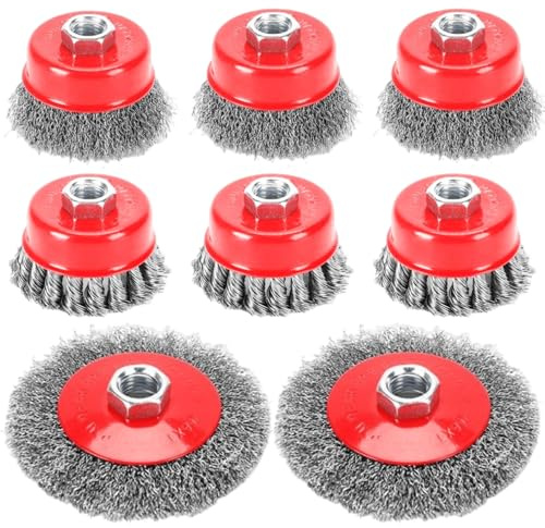 8 Stück Drahtbürsten Set für Winkelschleifer | M14 Winkelschleifer-Topfdrahtbürste | 75mm & 100mm Edelstahl-Drahtbürsten | Zum Entrosten, Reinigen & Schleifen von Metalloberflächen