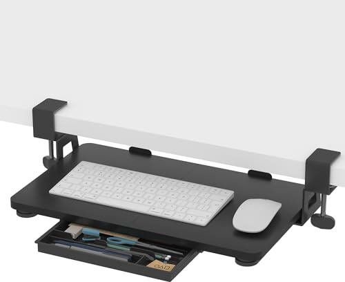 ETHU Small Keyboard Tray Under Desk Sliding, 50x30cm, Black | Ergonomic Pull-Out Tray with C-Clamp, Small Keyboard Tray Mount Easy to Install