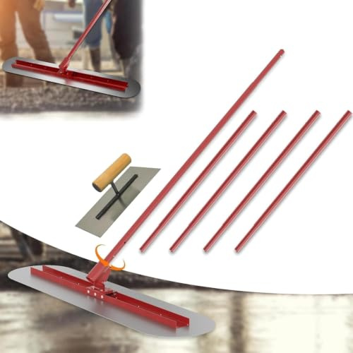 WUDLEP Bull Float Concrete Tool, 120x30cm Cement Tool with Trowel, Red | Adjustable Bracket Concrete Finishing Tools with 4 Float Handles, for Professional Concrete Finishing