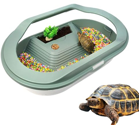 Wasserschildkröten-Terrarium mit transparentem Deckel | Aquarium mit Schwimmplattform und Bodenablauf zur Aufzucht und Installation von kleinen Reptilien