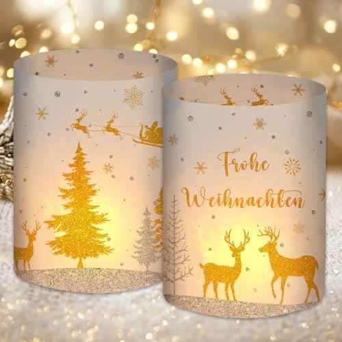 12 Windlicht Tischdeko Weihnachtsdeko Innen, Weihnachten Deko Tisch, Christmas Decorations Indoor, Weinachtsdekorationen, Frohe Weihnachten Dekoration, Weihnachts Deko, für Teelichter oder Kerzen