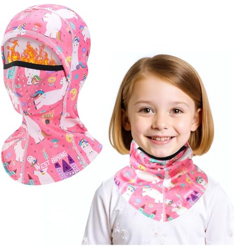 AYPOW Passamontagna Balaclava Invernale Bambini 4-10 Anni, Traspirante Antivento Maschera da Sci Ragazzi Ragazze, Multifunzione Termico Cappello Cappuccio Scaldacollo in Pile Sport all'Aria Aperta