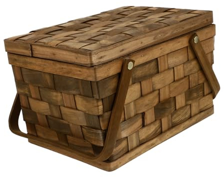 CIYODO 1pezzi Cestino a Mano in Legno Naturale Cestino da Picnic Portaoggetti per Frutta per Fiori Decorazione per Tavolo Multiuso per Conservare Oggetti in Casa
