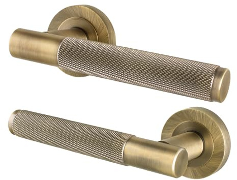 EAI Antique Brass Door Handles, 1 Pair Lever on Rose - Varri | 1 Pair of Lever on Rose Internal Door Handles, Fixings Included