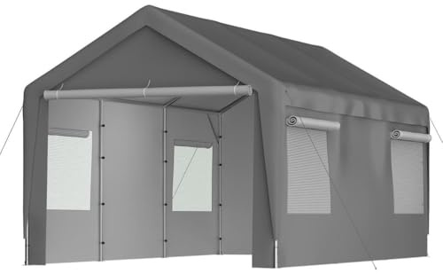 Carport Garage Tent, Gray Winterproof with Roll-Up Window Removable Sidewalls and Roof Storage Tent, Barn Tent, Protective Cover for Cars, SUVs, Boats & Trucks,Grey,3X6M