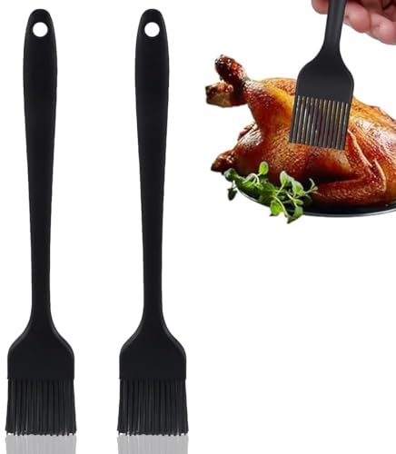 2 Pezzi Pennello in Silicone per Cucinare, Pennelli da Pasticceria per Cucinare, Cuocere al Forno, BBQ, Design Monoblocco (Nero)