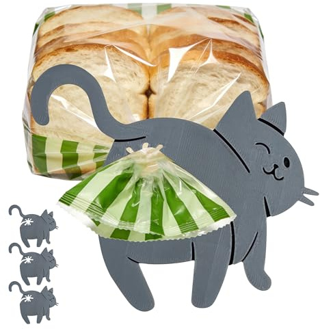 Odetina 3Pcs 3D Printed Cat Butt Bread Bag Clips - Reusable Air-Tight Food Fresh Keepers, Quirky Kitchen Gadgets for Pantry Storage, Gift for Cat Lovers (Lgrey)