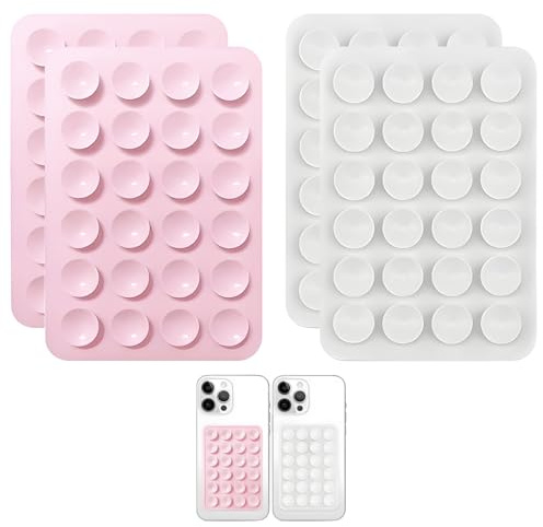 Vauki Lot de 4 Ventouses Téléphone Portable Double Face en Silicone, Autoadhésif Rose Clair et Blanc, Accessoire Téléphone Pratique, Coque Ventouse Multifonction pour Fixation Support Mobile