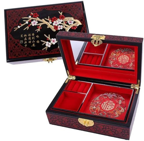 lachineuse - Boite à Bijoux Fleurs de Cerisiers - Coffret Rangement à Bijoux & Secrets en Bois Laqué - Décoration Asiatique - Coffret Cadeau Femme - Objet Déco - Idée Cadeau - 21x14x7 cm