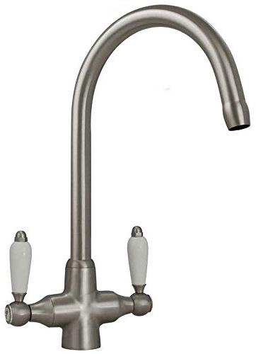 Astini Colonial Brushed Steel & White Ceramic Handle Kitchen Sink Mixer Tap
