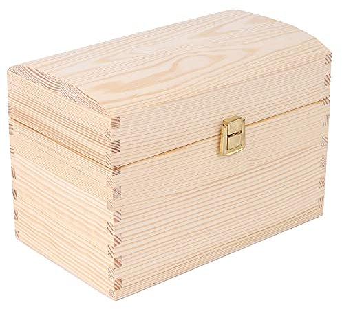 Creative Deco Große Holztruhe Holzkiste mit Deckel und Schloss | 25 x 15 x 17 cm | Schatztruhe Groß Spielzeugkiste Holzbox Unlackiert Kasten ohne Griffen | Ideal für Wertsachen und Spielzeuge