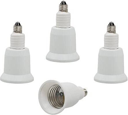 E-Simpo 4pcs E11 to E26 E27 Light Socket Adapter LED Lamp Bulb Holder Socket Extender, Mini Candelabra E11 (NOT E12) Base Convert to Medium E26/E27 Standard Screw Base
