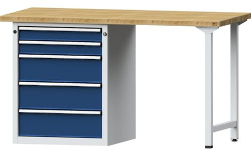 ANKE | Werkbank | Gestellbauweise Serie V | 5 Schubladen | Breite 1500 mm | Buche massiv