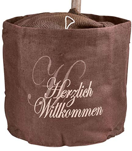 AFP Jute-Übertopf Herzlich Willkommenbraun, dekorativer Blickfang, schützt im Winter Kübelpflanzen vor Frost. Winterschutz Pflanzen / 2 Jutesäckchen gratis