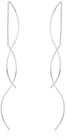 Reffeer Ohrringe aus massivem 925er-Sterlingsilber, doppelt linear, gebogen, mit Quasten, Einfädler, baumelnde Ohrringe, perfekt für Frauen, Teenager, Mädchen