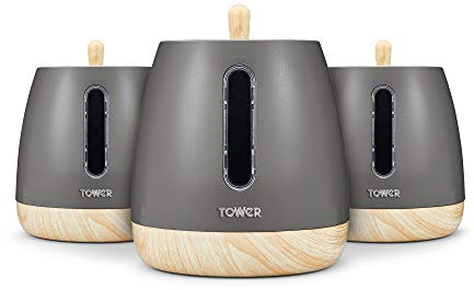 Tower Scandi Set of 3 Canisters with Matte Finish, Grey
