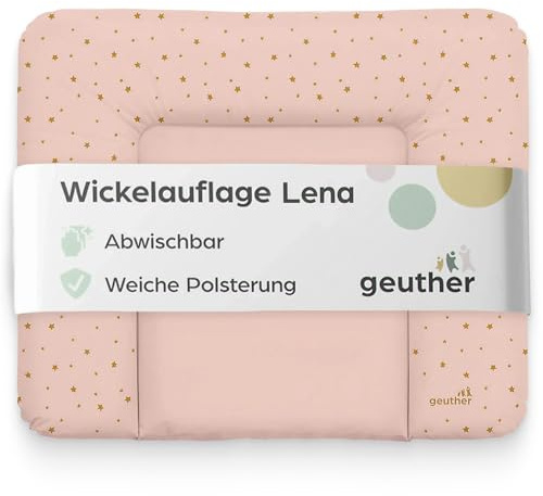 Geuther Wickelauflage Lena 85 x 75 cm, abwaschbar | Wickelunterlage extra breit | Erhöhter Rand mit Kopfschutz | Wickelmulde für Babys, Wickeltischauflage für Wickeltische mit Rand | Starry Night Pink