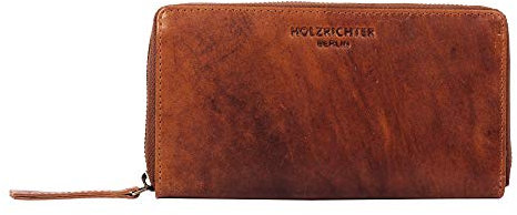 HOLZRICHTER Berlin – Große Damen Geldbörse aus Leder (No 4-2), Vintage, 11x19x3 cm, Edles Portemonnaie mit 12 Kartenfächern, 2 Banknotenfächern und mittigem Münzfach, Geldbeutel in Cognac