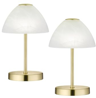 meineWunschleuchte Tisch-lampen stufenweise dimmbar mit Glasschirm Messing | 2er Set, Höhe 24cm, mit Tasterknopf, LED Nachttischlampen, Designklassiker, für Schlafzimmer & Wohnzimmer