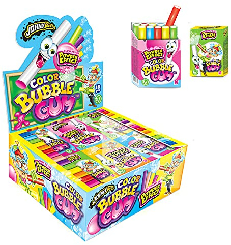 BASTONCINI COLORATI GOMME DA MASTICARE JOHNYBEE COLOR BUBBLE GUM BOX 18 PZ