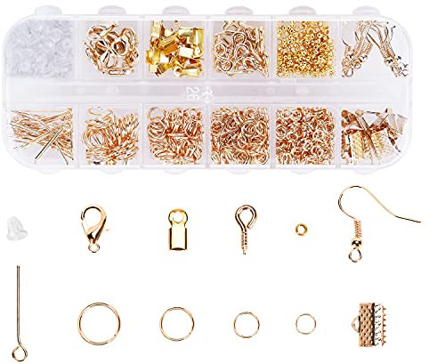 Schmuckherstellung Set, 800 Stücke Schmuck Basteln zubehör Starter Kit mit Sprung Ringe und Karabinerverschluss Ohrringhaken usw, für DIY Bastelbedarf und Reparatur Halskette, Armband, Ohrringe