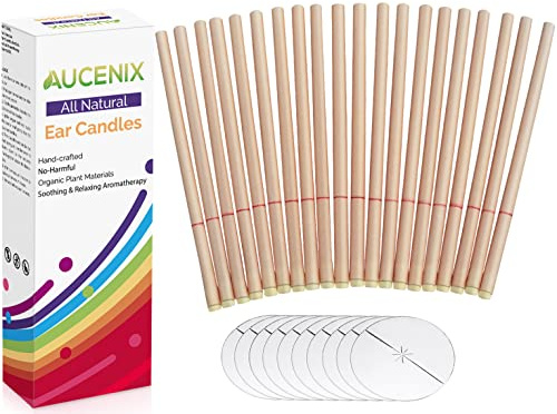 Natural Ear Candles 20 Pcs, Aucenix Beeswax Ear Wax Candles, Hopi Ear Candle with Protector Disks