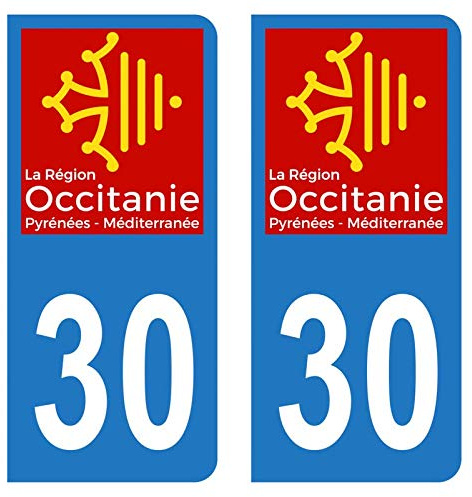 HADEXIA Autocollant Stickers Plaque immatriculation Voiture Auto département 30 Gard Logo Région Occitanie