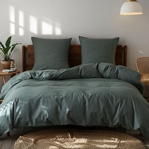 Simple&Opulence Bettwäsche 155x220 Baumwolle 2teilig, weich und warm Bettwäsche-Sets mit Reißverschluss ÖkoTex Zertifiziert Bettbezug und 1 Kissenbezug 80x80, Grün