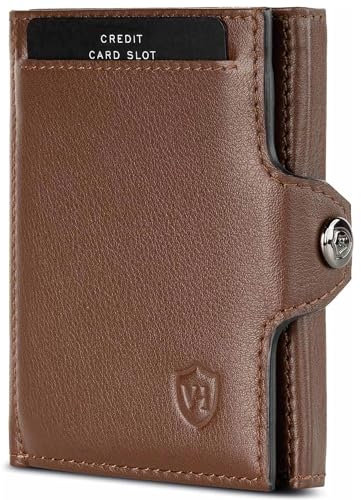 VON HEESEN Slim Wallet mit XL Münzfach & RFID-Schutz - Mini Geldbörse Herren & Damen - Kartenetui Geldklammer Kreditkartenetui - Portmonee Geldbeutel Portemonnaie klein (Braun)