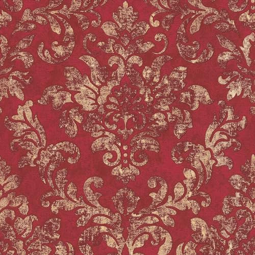 Papier peint baroque Profhome 374131-GU papier peint intissé légèrement texturé au style baroque brillant rouge or 5,33 m2