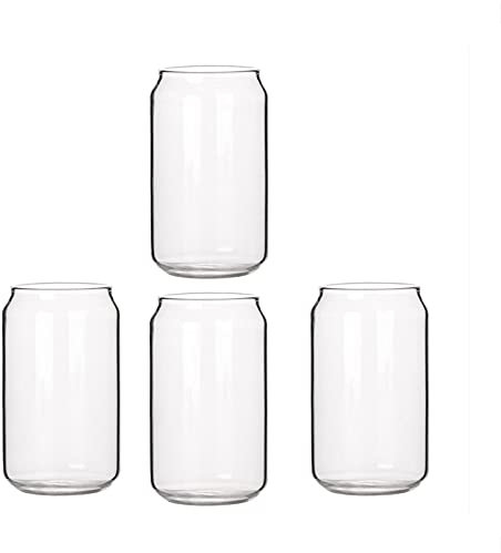 Wresetly Confezione da 4 tazze in vetro a forma di lattina, e latte, tazza semplice da birra, bicchiere da dessert, 400 ml