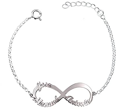 Pulsera Infinito Personalizada para Mujer - Plata de Ley/Chapado en Oro - Con Nombres - Regalo Emotivo para Madre, Abuela o Pareja - Mi Joya Personalizada