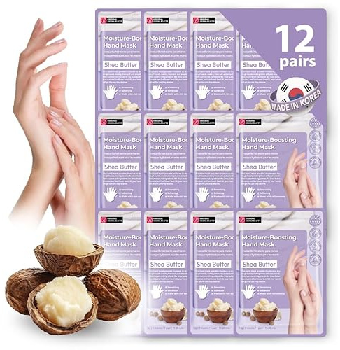 Innerest 12 Pairs Original Derma Beauty Hand Mask Bulk Moisturizing Hand Gloves for Dry Hands Nail Care Essential (Shea Butter)