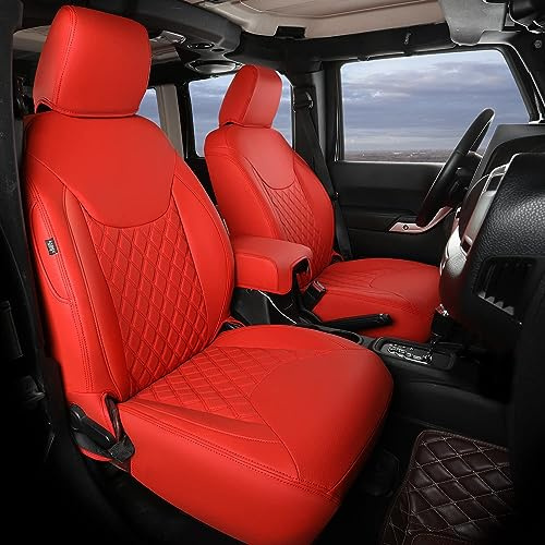 GIANT PANDA Customized Full Set Car Seat Covers for Jeep Wrangler JK 4-Door 2013 2014 2015 2016 2017, Faux Leather - (Red)