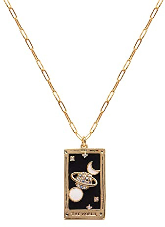 Yowablo Galvanisiertes Retro-Tarot mit -Öltropfen-Quadrat-Halskette Magier-Sonne-Stern-Mond-Front Ketten Ständer