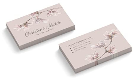 Visitenkarten gestalten | Spa Specialist | 2-seitig | Querformat | Menge + Farbe + Papier zur Auswahl | selbst personalisieren | hochwertig | 350 g | Magnolie | Blume (Rosa, 100 Stück)
