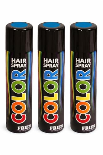 Haarspray blau * 3er Sparpack: blaues Haarspray, 3 Dosen zu je 100ml. Colorspray für Karneval, Fasching, Halloween und Party