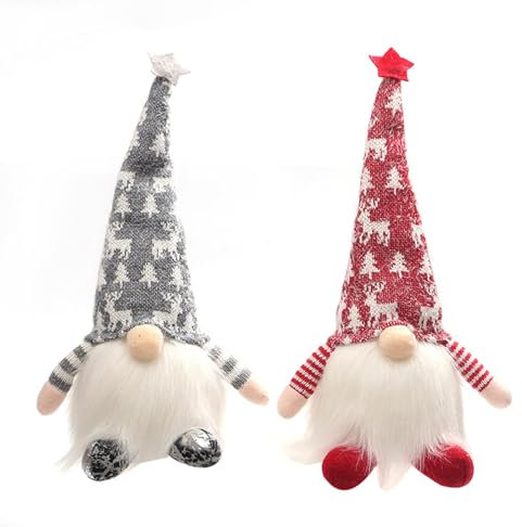 Weihnachten Deko Wichtel Figuren, Leuchtende Weihnachtsdeko mit beleuchtung Weihnachtswichtel, Weihnachtsdorf LED Santa Tomte Gnom Zwerg Geschenke für Familie Freunde (Stil A/ 2 Stück Kurze Beine)