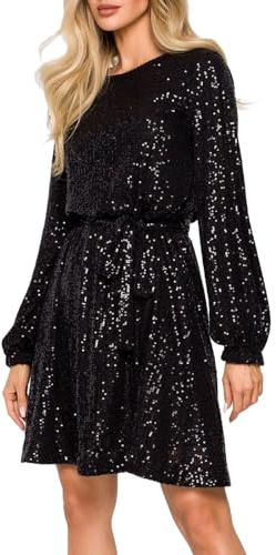 Modaworld Pailettenkleider für Damen Glitzer Kleid Partykleid Hochzeit Cocktailkleid Elegant Sexy Hochzeitskleid Langarm Festlich Party Pailletten Glitzerkleid Abendkleid Silvester Outfit