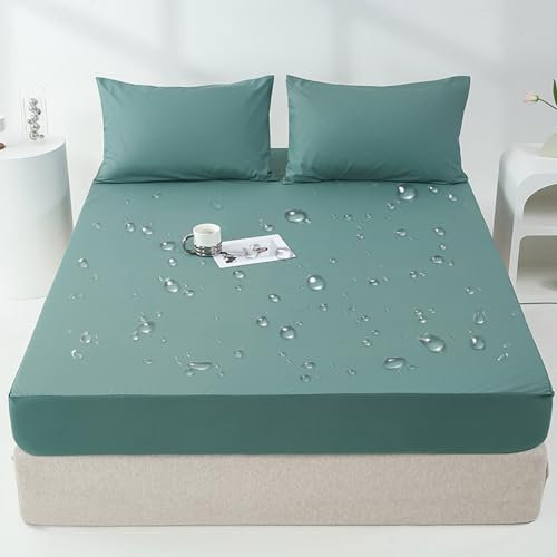 Highdi Wasserdichter Spannbettlaken, Spannbetttuch Weich Matratzenschoner Bettlaken Bis 30cm Matratzenhöhe, Spannbetttücher für Kinder Erwachsene (150x200cm,Grün)