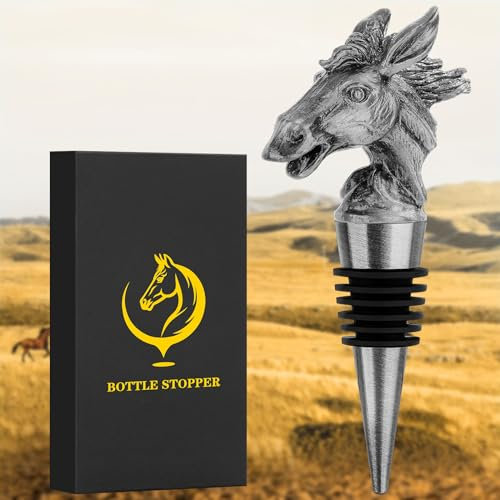 LULLEA Horse Head Wine Stopper, Horse Wine Gifts Birthday Gifts for Men Women, Bottle Stoppers for Wine Champagne, Dark Silver with Gift Box