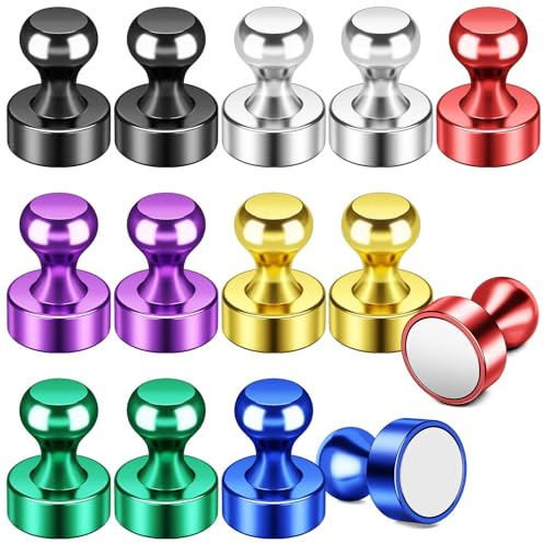 FINDMAG Fridge Magnets, 14Pcs Strong Refrigerator Magnet for Adults, Refrigerator Magnets Decorative, Colorful Metal Paint Magnetic Whiteboard for Fridge, Office, Kitchen, Classroom, Map Decor