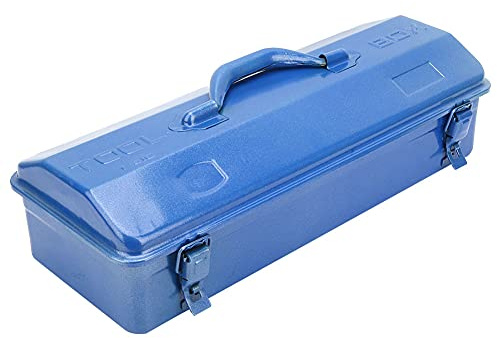Ausla Metal Tool Box 43x18x11cm with Self Locking Buckle, Blue | Portable Tool Storage, Iron, Telescopic Handle, with 180-Degree Opening and Reinforced Base, for Garage and Workshop
