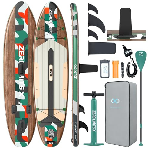 ZLX Uppblåsbar stående paddelbräda med tillbehör 89 cm premium SUP-bräda för alla färdighetsnivåer ungdomar och vuxna, bred stabil design, halkfritt däck, justerbar paddel, koppel och bärväska (grön)