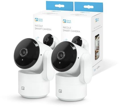 Garza Confezione 2 Telecamere di Sorveglianza WiFi Smart IP da Interno 360º da 2,4 GHz, 1080 HD, Visione Notturna, Rilevamento Movimento, Modalità Privacy, Controllo Remoto tramite App