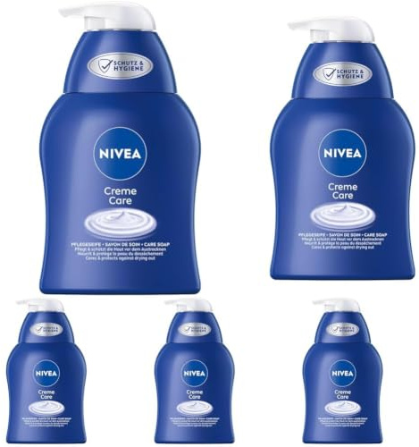 NIVEA Creme Care Pflegeseife 5er-Set (5 x 250 ml), milde Handseife mit original NIVEA Duft für sanfte Reinigung, Flüssigseife pflegt und verwöhnt die Haut mit extra cremig-zartem Schaum