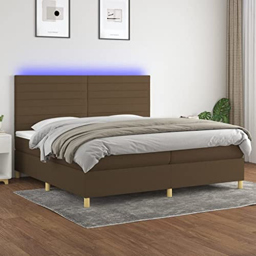 Boxspringbett mit Matratze & LED,Bettgestell mit Kopfteil,Plattform-Bettgestell,Lattenrost,mit Scheren-Symbol – Sicheres Zuschneiden,für Schlafzimmer, Arbeitszimmer, Dunkelbraun 200x200 cm Stoff