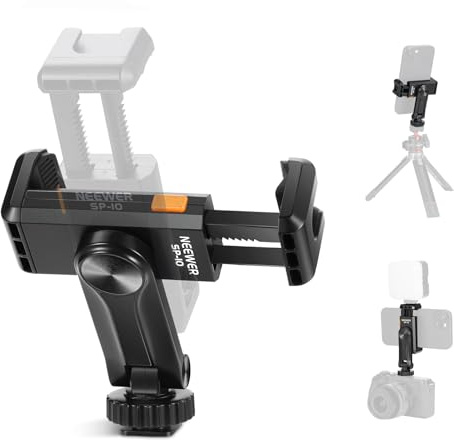 NEEWER Support de Trépied Téléphone avec Filetage 1/4 et Griffe Froide,6-9cm, Support Caméra Rotatif à 360°, Pince Téléphone Compatible avec iPhone 15 14 13 12 11 Pro Max X XR Samsung S24 Ultra,SP-10