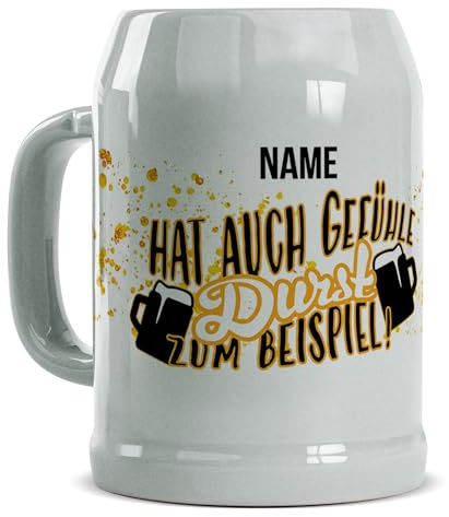 Tassendruck Personalisierter Bierkrug mit Name - Hat auch Gefühle, Durst - Personalisiertes Geschenk für Biertrinker, Bier Geschenk, Bierkrug selbst gestalten, Geburtstag | Fotogeschenk, 500 ml, Grau