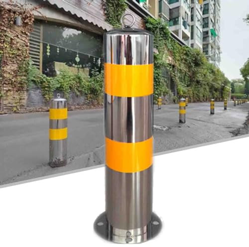 Parking Bollard, Fixed Parking Bollard, Fixed Parking Safety Bollard Metal Parking Barrier Reflective Tape with Loop, Easy To Install,1pck